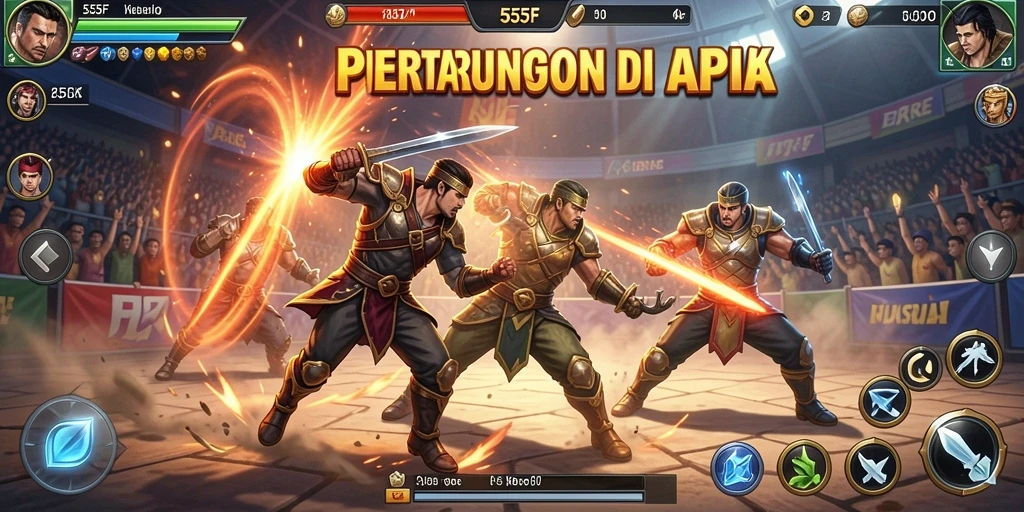 Tampilan gameplay 555F dengan pertarungan karakter yang mendebarkan.