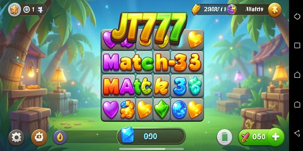 Screenshot JT777 menunjukkan gameplay seru dari permainan Match-3.