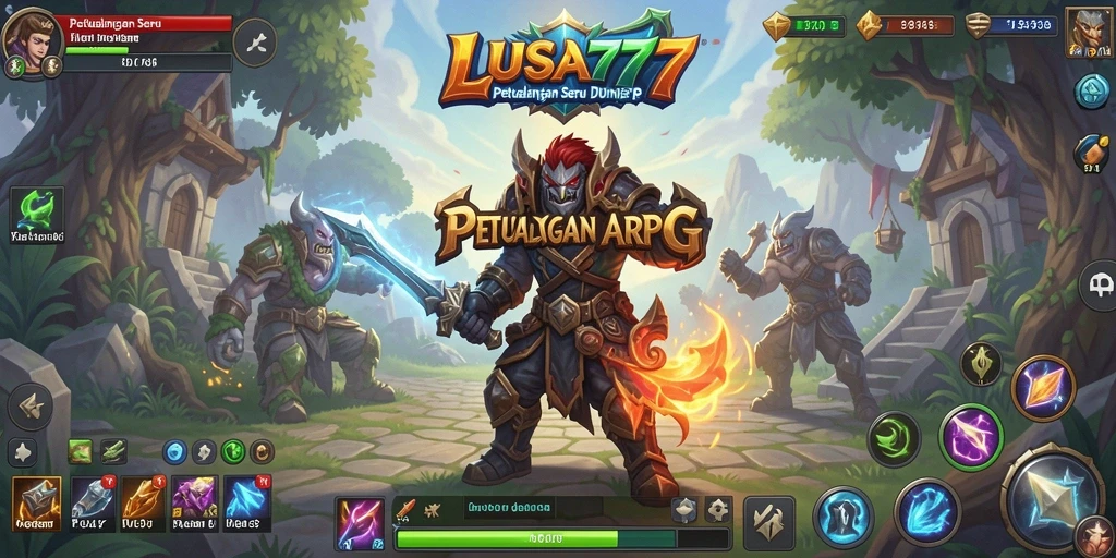 Screenshot permainan LUSA777 menampilkan pertarungan epik karakter di dungeon.