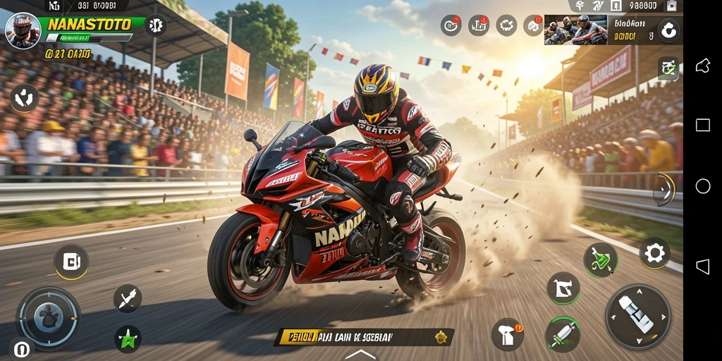 Tampilan gameplay NANASTOTO yang mendebarkan di trek balapan.